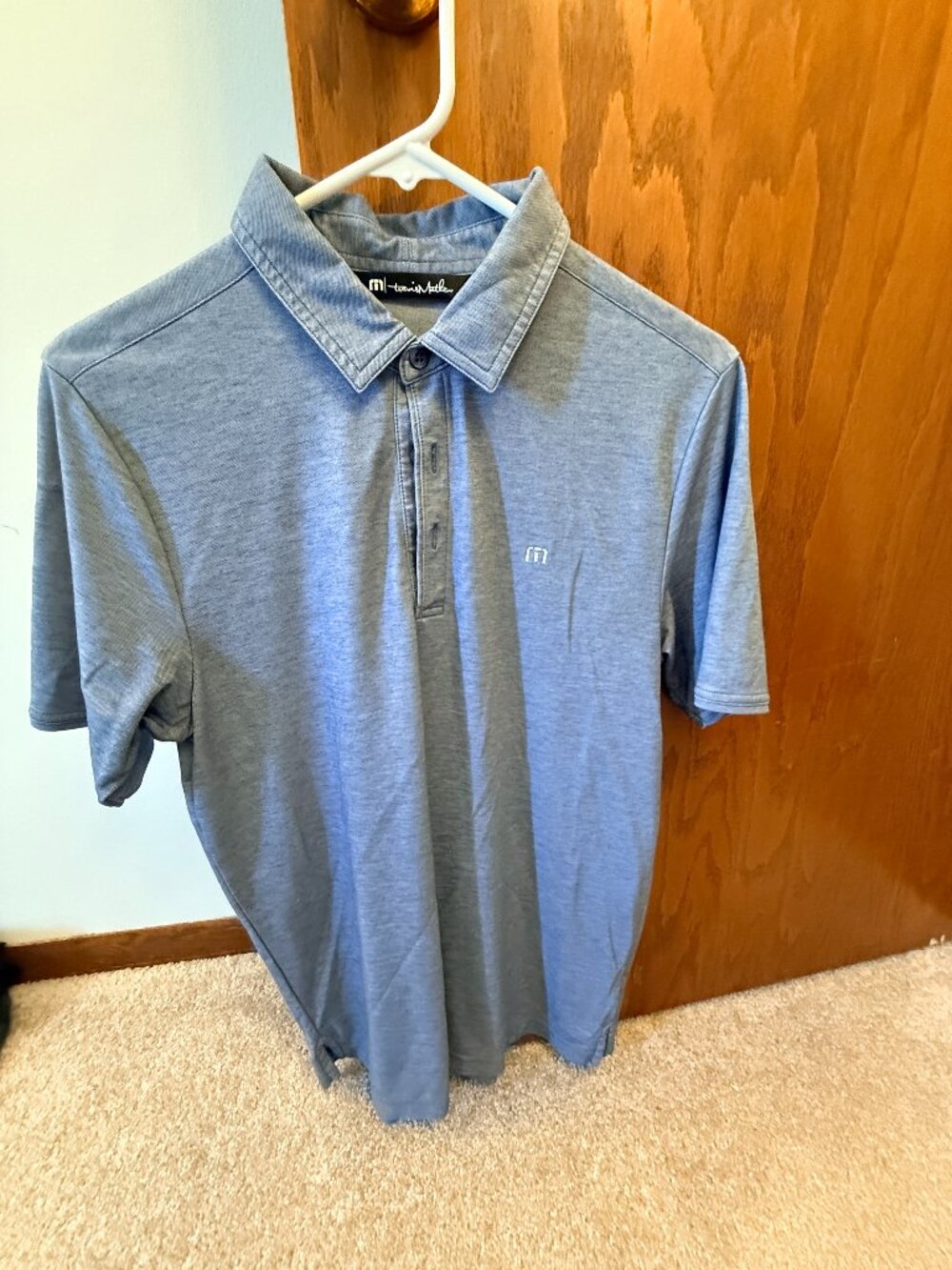 TravisMathew Men's Short Sleeve Golf Polo Shirt Small Heathered Blue